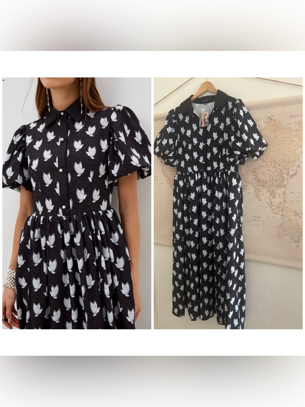 🆕Sister Jane Black Dress with White Dove Print Size Large